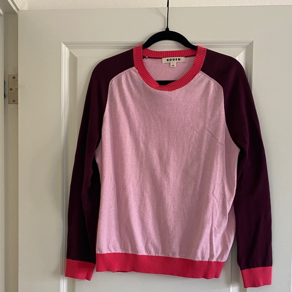 Boden Pink & Plum Colorblock Crewneck Sweater